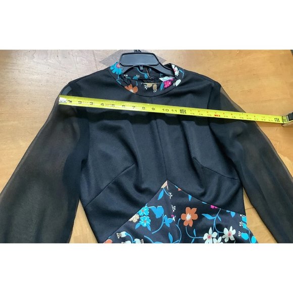 Sears Fashions 1970s Dress Maxi Black Floral Sheer Sleeve High Neck 14 Vintage - Picture 6 of 8